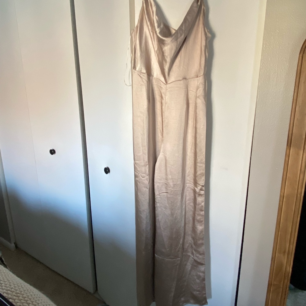 Lulu’s perfect nught champagne colored cowl neck jumpsuit